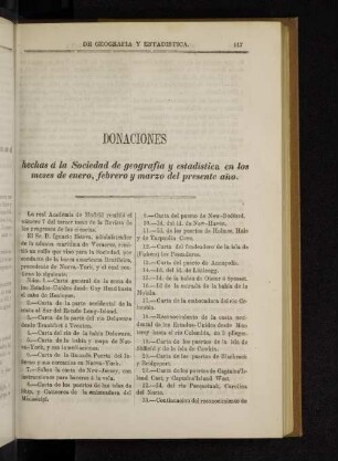 Donaciones hechas á la sociedad de geografia y estadística en los meses de enero, febrero y marzo del presente año.