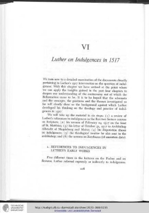 Chapter VI - Luther on indulgences in 1517