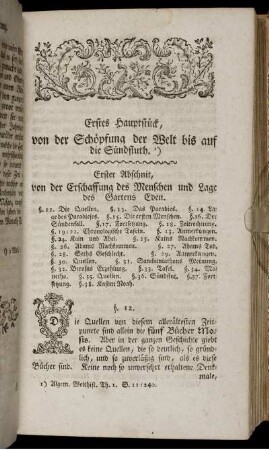 Erstes Hauptstück, von der Schöpfung der Welt bis auf die Sündfluth