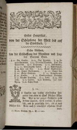 Erstes Hauptstück, von der Schöpfung der Welt bis auf die Sündfluth