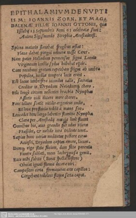 Epithalamium De Nuptiis M: Ioannis Zorn, Et Magdalenae ...