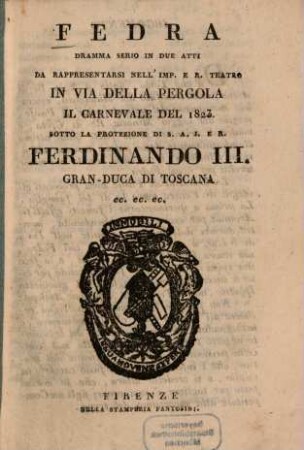 Fedra : Dramma serio in 2 atti