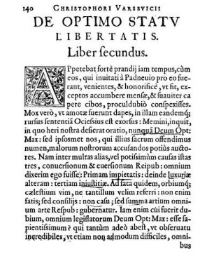 Christohorvs Varsevicii, De Optimo Statv Libertatis. Liber secundus.