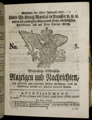 No. 5. Montags, den 28sten Januarii 1771.