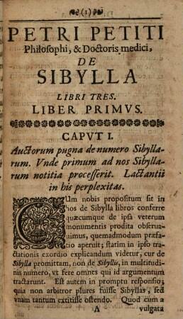 Petri Petiti Philosophi & Doctoris Medici Parisiensis De Sibylla : Libri tres