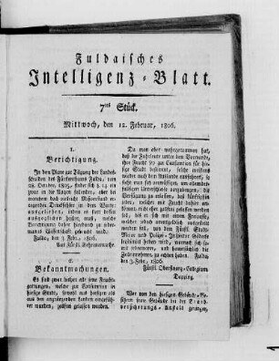 7tes Stück, Ausgabe vom 12. Februar 1806
