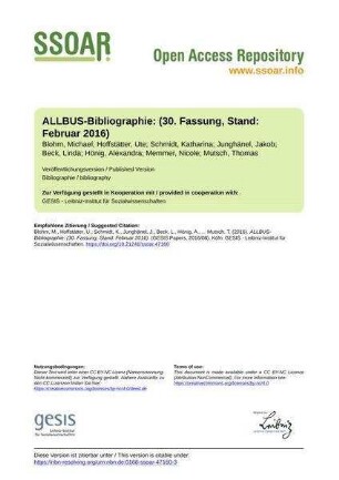 ALLBUS-Bibliographie: (30. Fassung, Stand: Februar 2016)