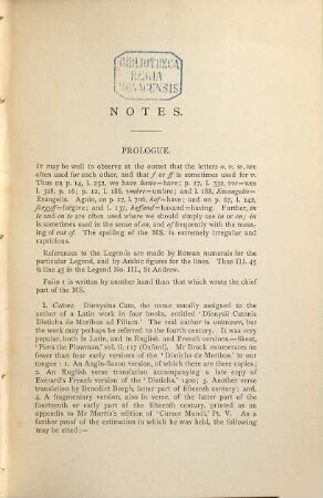 Legends of the saints in the Scottish dialect of the fourteenth century, 3. Notes and indices