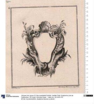 Neu inventierte Schilde: Vierdter Theil. Quatrieme Livre de Cartouches. J B. (zsgz.) Winckler Sculp. de la Joüe. inv. Martin Gottfried Crophius, exc: Aug. Vind. (Blatt 2-6: Joh. Georg Merz excud. A. V.). Verl.-Nr. 5, Folge E.