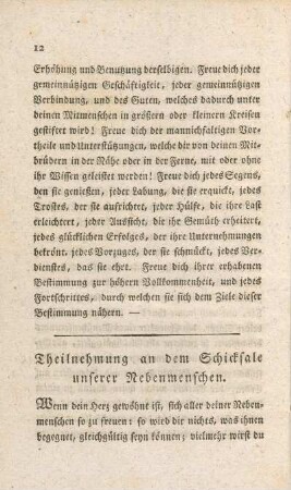 Theilnehmung an dem Schicksale unserer Nebenmenschen