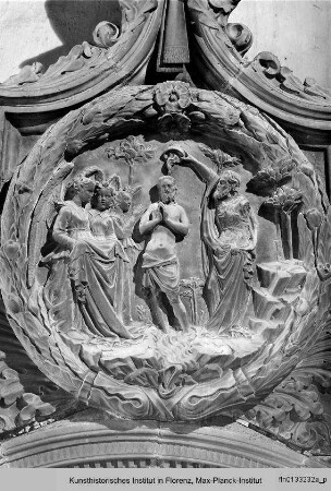 Fassade der Johanneskapelle : Szenen aus dem Leben Johannes des Täufers : Taufe Christi