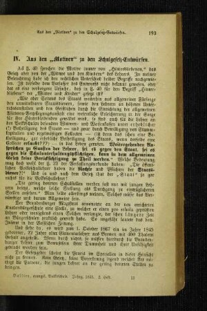 Aus den "Motiven" zu den Schulgesetz-Entwürfen