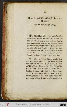 Ueber den gesellschaftlichen Zustand des Menschen. Eine anthropologische Skizze