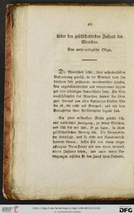 Ueber den gesellschaftlichen Zustand des Menschen. Eine anthropologische Skizze