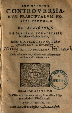 Enchiridion controversiarum praecipuarum nostri temporis de religione