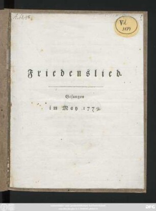 Friedenslied : Gesungen im May 1779