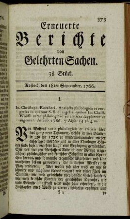38 Stück. Rostock, den 18ten September, 1766