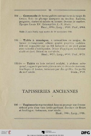 Tapisseries anciennes (Nr. 106-110)