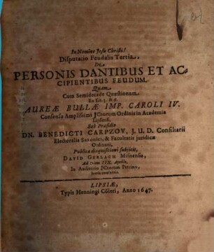 Disputatio feudalis ..., 3. De personis dantibus et accipientibus feudum