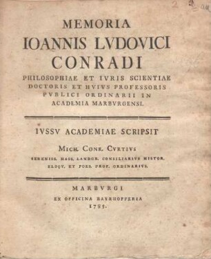 Memoria Ioannis Lvdovici Conradi ...