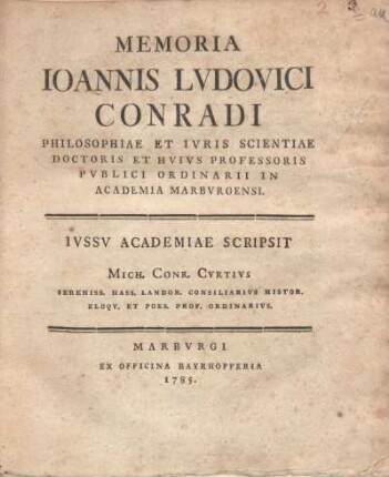 Memoria Ioannis Lvdovici Conradi ...
