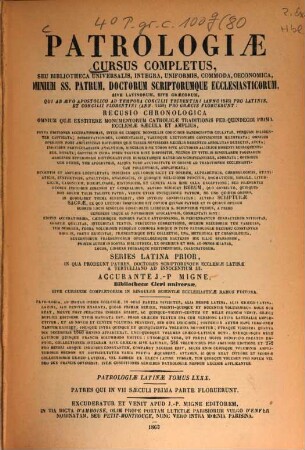 Scriptorum ecclesiasticorum qui in VII saeculi prima parte floruerunt opera omnia : ordine chronologico digesta, juxta memoratissimas editiones Gallandii, Mansi ... necnon aliorum recognita, expressa et emendata ; collectio, si qua alia, insignis nec minus quam duo et triginta numero auctores comprehendens, nempe: S. Eutropium, Tarram monachum ... ; tomus unicus