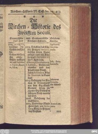 Die Kirchen-Historie des Zwölfften Seculi.