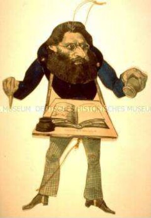 Der Abgeordnete der Frankfurter Nationalversammlung Friedrich Jucho als Hampelmann - Karikatur aus der Mappe "Michels Märzerrungenschaften"