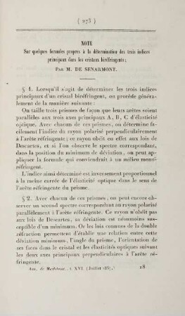 Note sur quelques formules propres à la détermination des trois indices principaux dans les cristaux biréfringents.