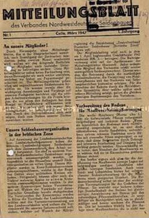 Erste Nummer des Mitteilungsblatt des Verbandes Nordwestdeutscher Seidenbauern