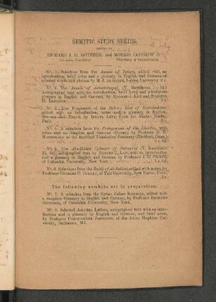 SEMITIC STUDY SERIES Tentative list of other texts to be included in the series.