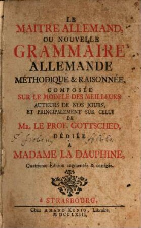 Le Maitre Allemand : ou ... Grammaire Allemande ...