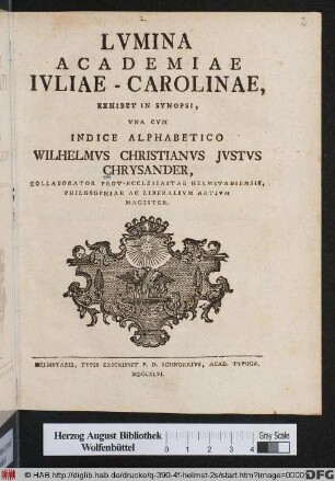 Lvmina Academiae Ivliae-Carolinae : Exhibet In Synopsi, Vna Cvm Indice Alphabetico