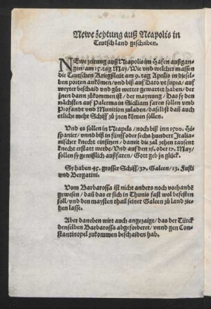 Newe zeytung auß Neapolis in Teutschland geschriben.