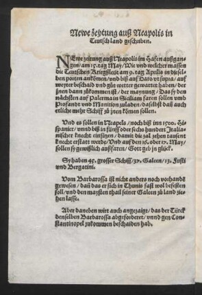 Newe zeytung auß Neapolis in Teutschland geschriben.