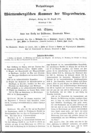 163. Sitzung, Stuttgart, 30.8.1861