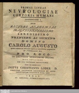 1: Primae Lineae Nevrologiae Corporis Hvmani Primae Lineae Neurologiae Corporis Humani : Commentatio ...