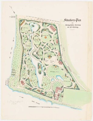 Zoologischer Garten, Breslau: Gesamt-Lageplan, Maßstabsleiste (Maßstab Ruthen)