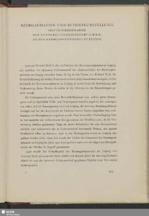 Reorganisation Und Betriebsumstellung Seit Interessenahme Der Spinnerei Cossmannsdorf G.M.B.H. An Der Kammgarnspinnerei Zu Leipzig