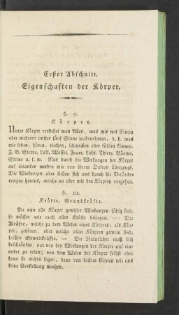 Erster Abschnitt. Eigenschaften der Koerper.