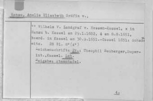 Hanau, Amelia Elisabeth von [Amalie Elisabeth, Hessen-Kassel, Landgräfin] - Hanstein, Hedwig Magdalena von