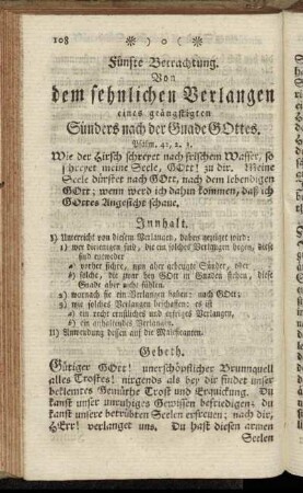 Fünfte Betrachtung. Von dem sehnlichen Verlangen eines geängstigten Sünders nach der Gnade Gottes.