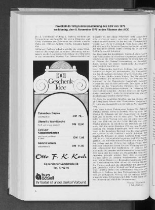 Protokoll der Mitgliederversammlung des EBV von 1875 am Montag, dem 8. November 1976 in den Räumen des ACC