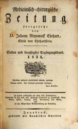 Medicinisch-chirurgische Zeitung. Ergänzungsbände. 37, 37. 1834