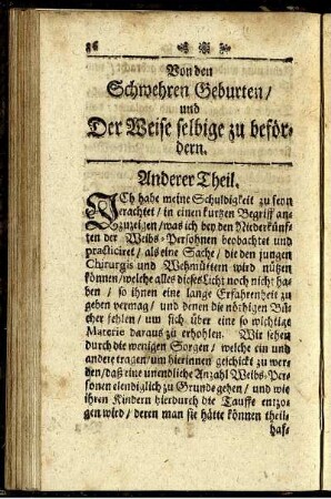 Von den Schwehren Geburten und der Weise selbige zu befördern.