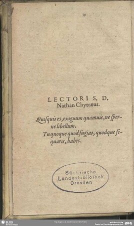 Lectori S. D. Nathan Chytraeus