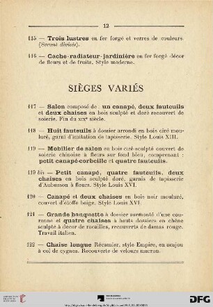 Sièges variés (Nr. 117-132)