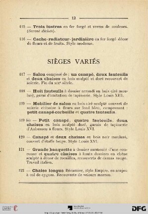 Sièges variés (Nr. 117-132)