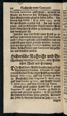 94-147, Nachricht vom Ceremoniel bey Päbstl. Wahl u. Crönung.