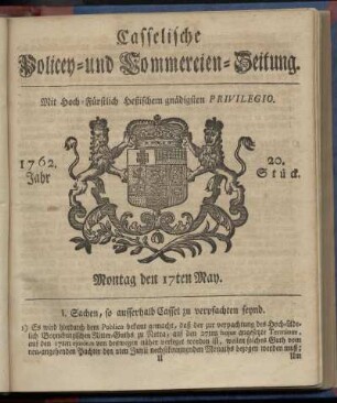 20. Stueck, Montag den 17ten May 1762